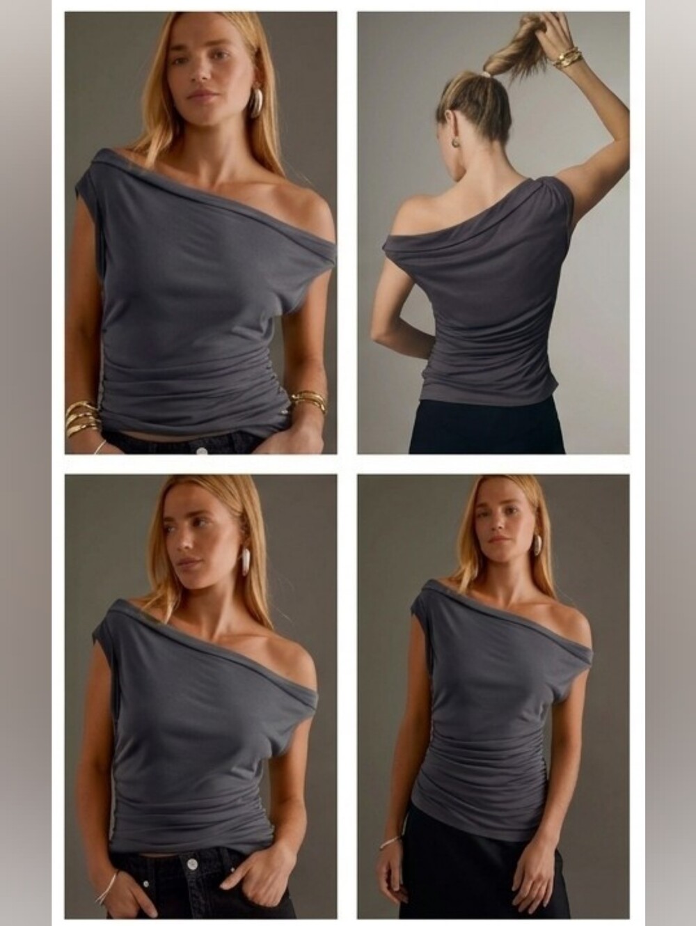 Pilcro One Shoulder Draped Sleeveless Top - Charcoal Gray - Picture 4 of 9